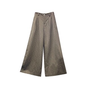 韩系慵懒松弛感咖色碎花阔腿裤子女款春季大码胖mm显瘦休闲直筒裤