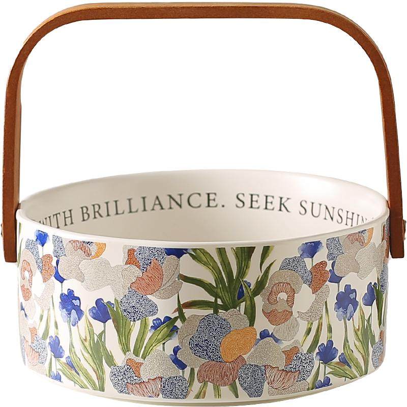 川岛屋鸢尾花果盘客厅家用茶几零食干果收纳高颜值陶瓷手提水果篮