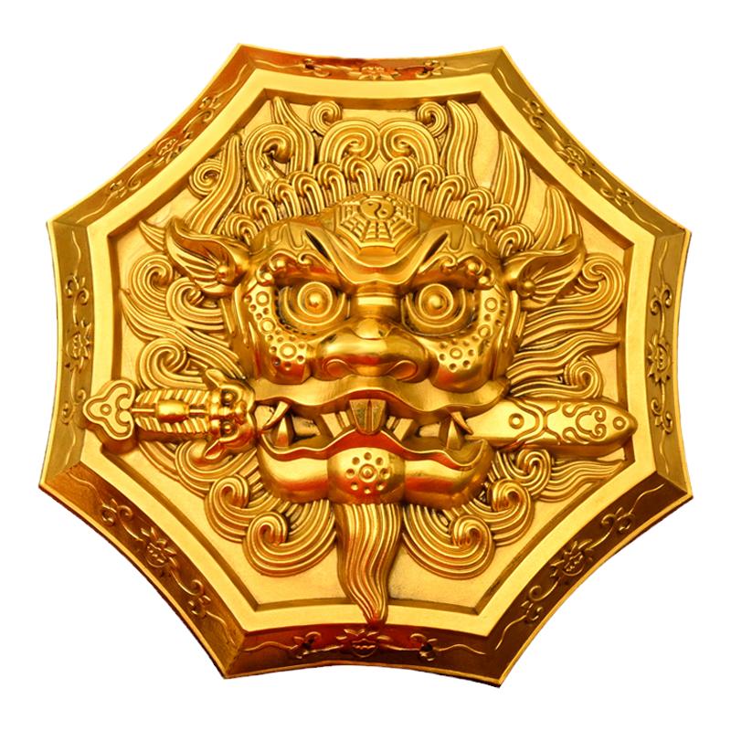 纯铜狮咬剑挂件八角狮头兽咬剑挂牌兽头睚眦吞口家居门口阳台摆放