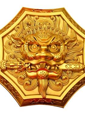 黄铜狮咬剑八角狮头挂件门口摆放