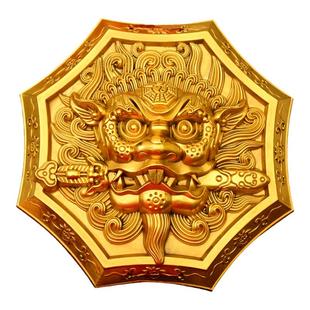 黄铜狮咬剑挂件八角狮头兽咬剑挂牌兽头睚眦吞口家居门口阳台摆放