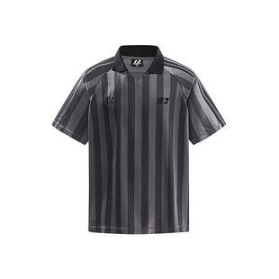 FORNINES缎面polo领条纹粉色球衣男女足球服运动复古美式短袖T恤