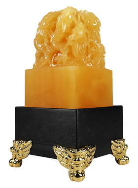 天然黄玉九龙玉玺招财镇宅摆件