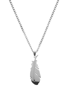 银色羽毛钛钢蛇骨链男女项链吊坠