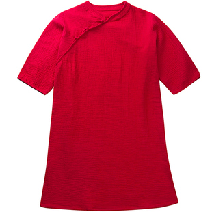 小乐往原创亲子装158课 春夏棉纱五分袖母女文艺旗袍款连衣裙