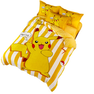 珊瑚绒四件套冬季加厚牛奶绒被套男孩卡通儿童法兰绒床单人三件套