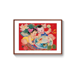 年画娃娃送子图卧室宝宝挂画男女龙凤胎金童玉女助孕结婚礼物摆台