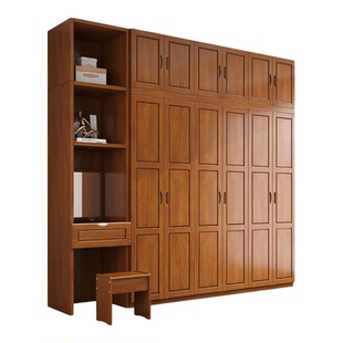 实木雕花衣柜卧室家用五门衣柜新中式六门大衣柜床衣柜套装