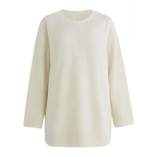 侧边开叉磨毛加绒加厚T恤女欧洲站2025冬装新款欧货女装打底衫潮