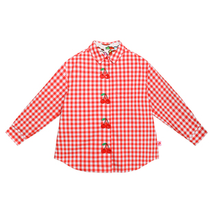 pocoblush【樱桃小格子】两面穿外套女童春夏款陶瓷纽扣趣味上衣