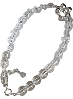 仙女新款S925纯银白水晶手链小众设计春夏银花朵手串手饰冷淡风