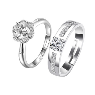 仿真钻戒结婚对戒一对花朵形微镶一克拉戒子活口婚礼仪式道具戒指