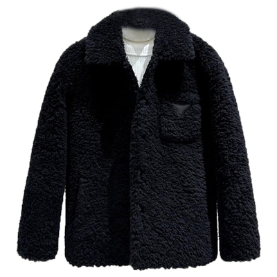羊剪绒皮草三角标羊毛外套潮流