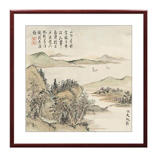 董诰仿古新中式山水画正方形玄关风景装饰画客厅茶室国画餐厅壁画