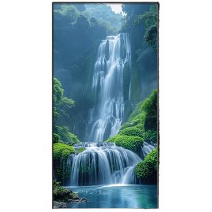 流水生财入户玄关装饰画走廊过道正对门挂画源远流长山水画壁画