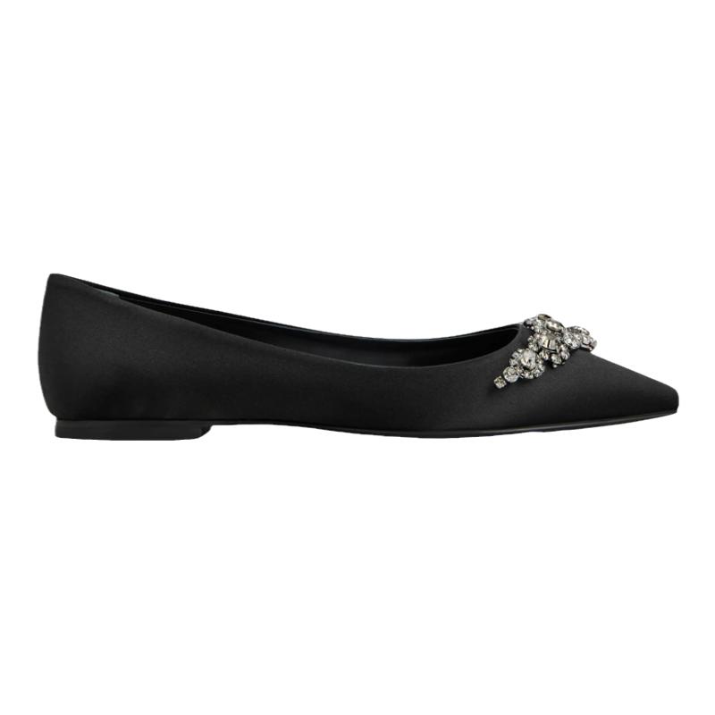 RogerVivier/罗杰维维亚女士芭蕾舞鞋丝混绸缎缀水晶花朵新款
