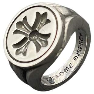 s925纯银克罗伈复古十字花印章戒指男个性嘻哈指环经典款小众尾戒