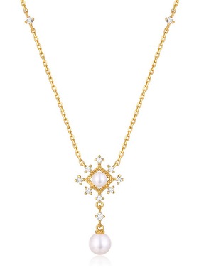 日系雪花锆钻银镀金淡水珍珠定制