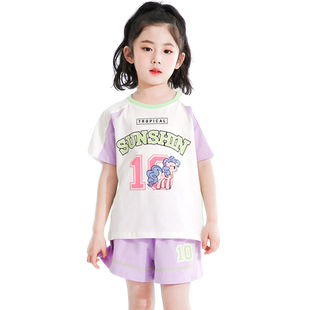 小马宝莉女宝夏装套装2025夏季中大女童薄款短袖T恤+短裤两件套