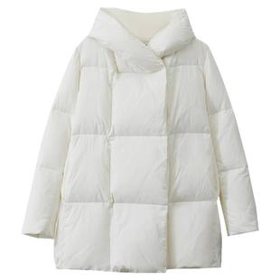 Amii极简小棉被款白鸭绒连帽羽绒服女冬季宽松保暖面包服磁扣外套