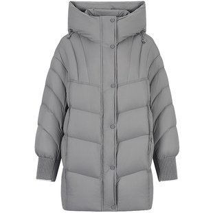 衣香丽影浅灰色细格纹立领羽绒服女中长款2025冬装新款高充绒外套