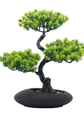 仿真假松树中式禅意迎客松盆栽花