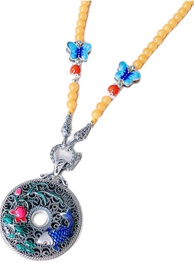 景泰蓝吊坠项链999足银女生