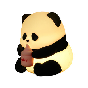 花花熊猫小夜灯儿童伴睡拍拍灯卧室床头睡眠氛围感硅胶拍拍台灯灯