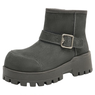 千百度厚底防滑雪地靴女2025冬季新款加绒加厚保暖勃肯鞋外穿棉鞋