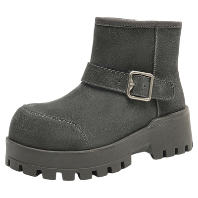 千百度厚底防滑雪地靴女2025冬季新款加绒加厚保暖勃肯鞋外穿棉鞋