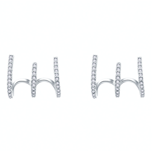 STANDii手作 极简线条锆石耳钉弧型ins时尚小巧甜酷纯银耳饰