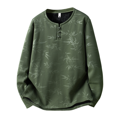 秋冬新款中国风加绒卫衣男加肥加大码胖子唐装宽松长袖T恤打底衫