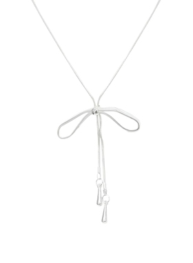 蝴蝶结吊坠抽拉项链女款韩系长款装饰毛衣链银色项链配饰女小众潮