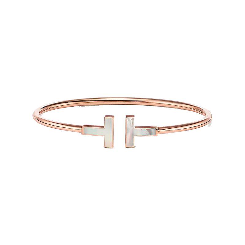 【自营】中古99新蒂芙尼Tiffany T系列线圈手镯18K金镶贝母中号