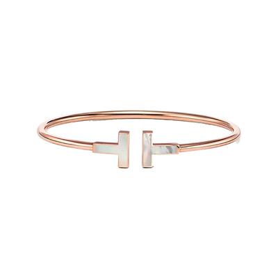 【自营】中古99新蒂芙尼Tiffany T系列线圈手镯18K金镶贝母中号