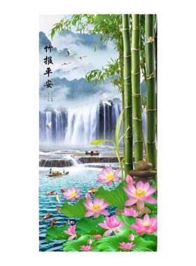 静竹玄关装饰画山水风景画自带背胶防水可擦走廊墙壁自粘壁纸画