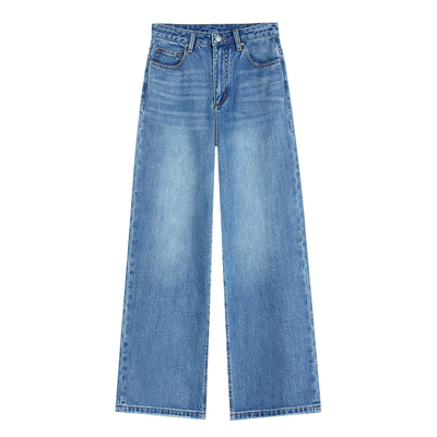 ousph 港岛来信 复古高腰阔腿牛仔裤女宽松显瘦休闲直筒拖地长裤