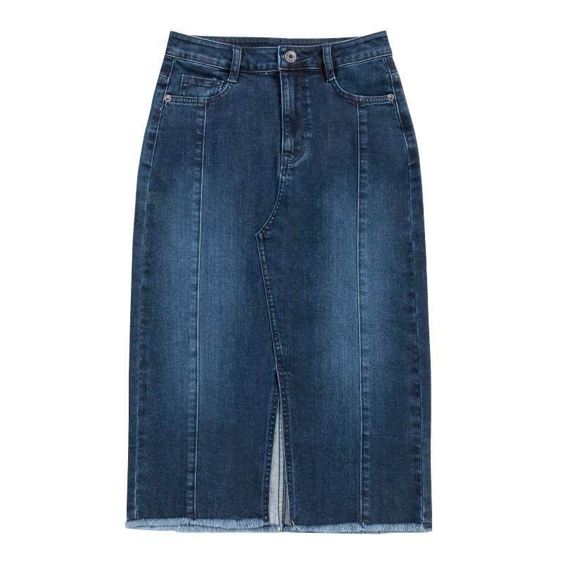 第五街夏季女装新款半身裙韩版直筒显瘦开叉牛仔裙180602-212M0