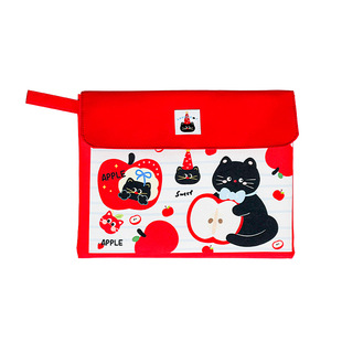 高颜值a4可爱苹果猫多层收纳试卷袋大容量便携式多功能手提文件袋