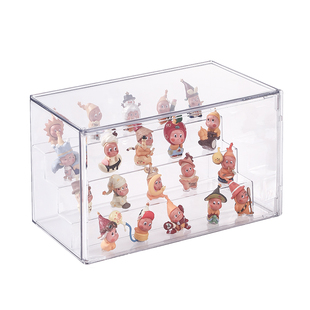 萌粒收纳盒适用泡泡玛特盲盒手办阶梯展示架防尘透明小摆件陈列柜