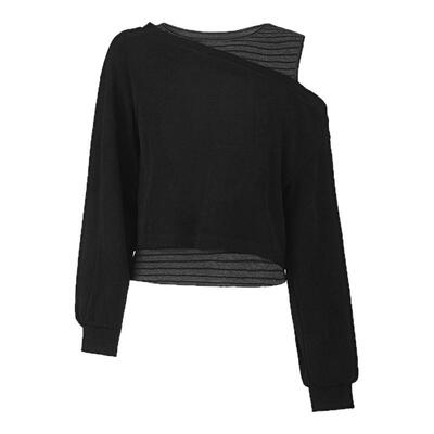 sdeer慵懒露肩不对称假两件T恤