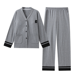 带胸垫一体睡衣女士春秋季长袖黑灰轻奢套装秋冬天女生甜美家居服