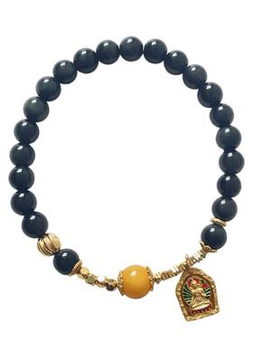 女款7A双彩眼黑曜石手串蜜蜡水晶