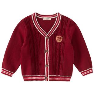 戴维贝拉男童学院风毛衣开衫2025新款秋装宝宝纯棉针织衫儿童外套