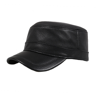 羊皮平顶帽子男单层韩版潮真皮中青年人春秋报童机车时尚休闲薄款