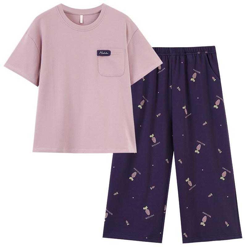 妈妈睡衣带胸垫女款夏季纯棉薄款夏天中年休闲中老年人宽松家居服