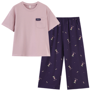 妈妈睡衣带胸垫女款夏季纯棉薄款夏天中年休闲中老年人宽松家居服
