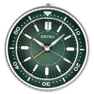 SEIKO日本精工圆形绿水鬼表造型简约静音扫秒贪睡夜灯夜光小闹钟