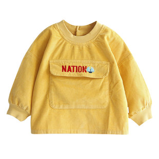 宝宝罩衣秋冬防水反穿衣男女儿童大兜兜灯芯绒纯棉围衣幼儿园护衣