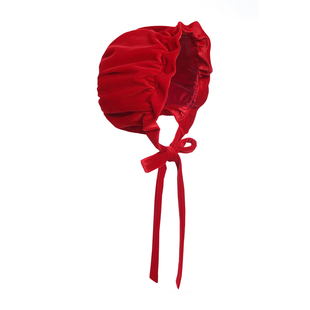 Hanakimi英国红色丝绒婴儿童宝宝防风贴帽百天波奈特生日礼物帽子